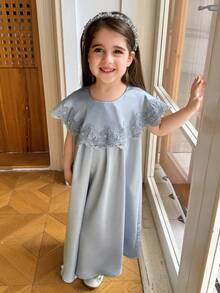Dazy Kids Young Girl Elegant Solid Color Lace Trim Dress, Summer - Green - View 5