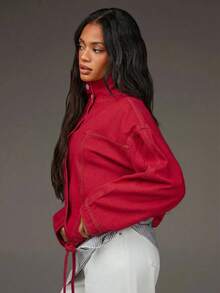 Athîral 女士休闲度假长袖牛仔外套 - 紅色 - 查看 4