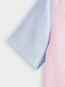 EASEVO Camisa de manga corta tejida de corte holgado y de múltiples colores a rayas, adecuada para el verano, talla grande para hombre - Multicolor - Ver 7