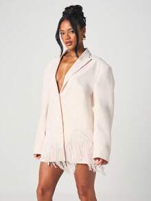 MISSGUIDED Chaqueta blazer oversize con botones en el cuello, flecos en el bajo y mangas largas para mujer - Albaricoque - Ver 5