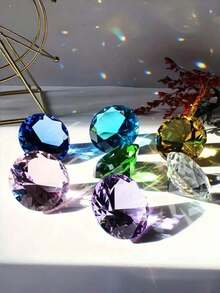 闪亮钻石镇纸装饰，10色水晶切割玻璃巨型宝石，适用于婚礼、办公桌、生日礼物（送给朋友）、优雅家居装饰 - 彩色 - 查看 5