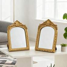 1 PC Classical Baroque Style Arched Carved Mirror, Home Living Room, Bedroom, Desktop, High-End Sense, Photo Frame Decoration Ornament - One Size - View 2