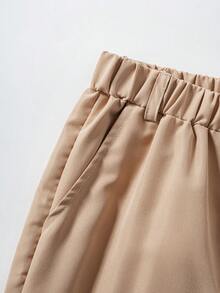 Vacaura 两件套休闲绅士风灰色长袖衬衫配松紧腰裤，适合大童春秋季穿着 - 卡其色 - 查看 7