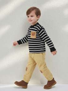 Blossori 2件套男童法式优雅黑白条纹长袖T恤和裤子套装 - 彩色 - 查看 2