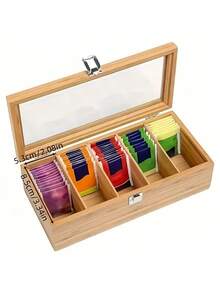 1pc Wooden Tea Bag Storage Box - Multifunctional Tea Cabinet With Shelves For Coffee And Tea Bags, Desktop Organizer Display Box - Khaki - View 8