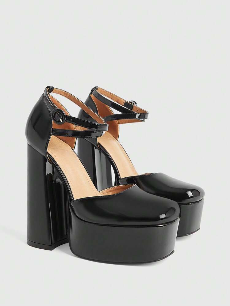 CUCCOO LuxiPop 防水厚底粗跟方头高跟鞋 - 黑色 - 查看 3