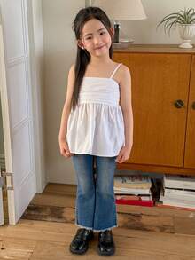 DAZY Áo camisole xếp ly đơn giản, thoải mái, đa năng dành cho bé gái, thích hợp mặc hàng ngày. - trắng - Xem 8