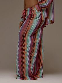 MUSERA 加大码抽绳腰钩编针织阔腿度假休闲可爱浪漫夏季性感沙滩曲线女款 - 玫紅色 - 查看 4