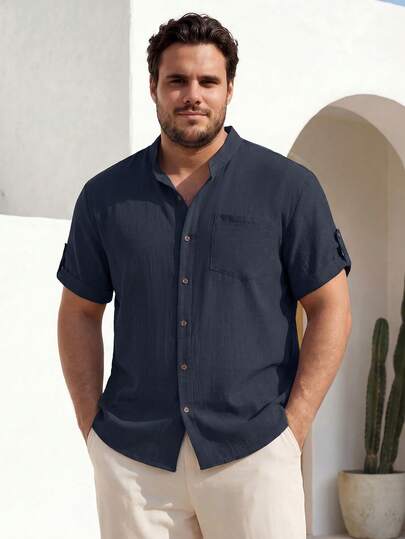VIVINTIMO Men's Plus Size Solid Color Minimalist Short Sleeve Casual Shirt