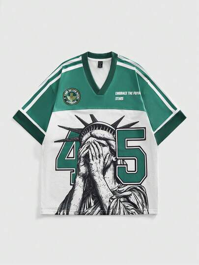 ROMWE MEN Men's Modern Symbolic Emotional Streetwear Numeric Print Short Sleeve T-Shirt