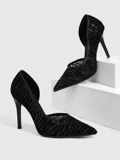 CUCCOO SZL Women's Pointed Toe Mule Pumps, Pleated Mesh Design, Sexy Elegant Fashion, Black Breathable Material, Suitable For Daily Commute, Dating, Party, Shopping