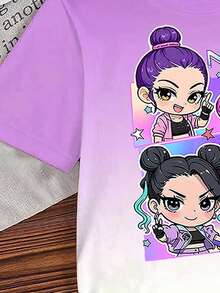 Sparklyn 1 chiếc áo thun bé gái tuổi teen in hình hoạt hình K-POP, áo thun ngắn tay cổ tròn dễ thương kiểu K-POP, in hình nhân vật hoạt hình nhiều màu sắc, họa tiết ombre, quà tặng cho fan K-POP, quần áo trẻ em thời trang âm nhạc cổ tròn, dành cho bé gái và bé trai, áo đôi cho chị em gái, thích hợp cho các ngày lễ, tiệc tùng và mặc hàng ngày với các nhân vật và logo K-POP, thích hợp cho mùa xuân, mùa hè và tất cả các mùa. - trắng - Xem 4