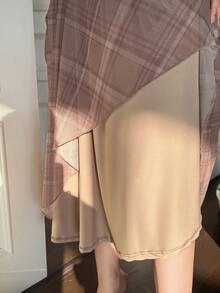 DAZY Women's Elegant Plaid Draped Neck Waist Cinched Long Dress, Summer Sundress - Khaki - View 3