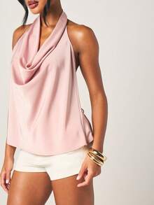 MISSGUIDED Women's Cowl Neck Sleeveless Blouse With Tie Back Detail In Light Pink - Pink - View 4
