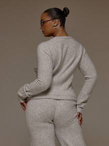 MUSERA Top de manga larga con botones tejido, ideal para el invierno, Año Nuevo, salidas, fiestas de noche y eventos - Gris - Ver 2