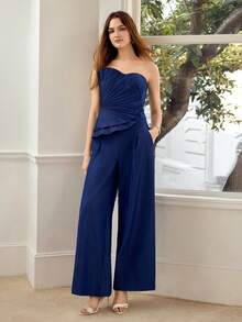 MOTF PREMIUM 女士休闲舒适阔腿牛仔效果裤，春夏款 - 藏蓝色 - 查看 4