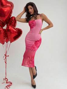 Firerie Valentine's Day New Arrival Spring/Summer Red Floral Placement Print Camisole Dress,Summer Dresses For Women - Baby Pink - View 3