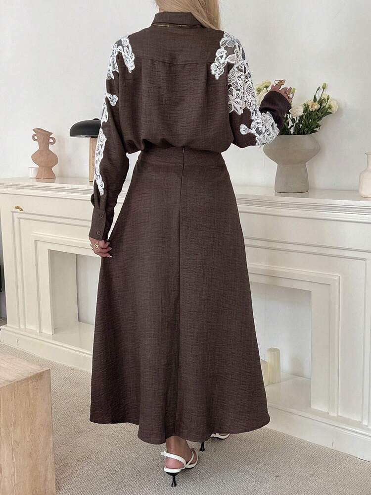 2pcs Women Floral Embroidered Shirt And Skirt Set