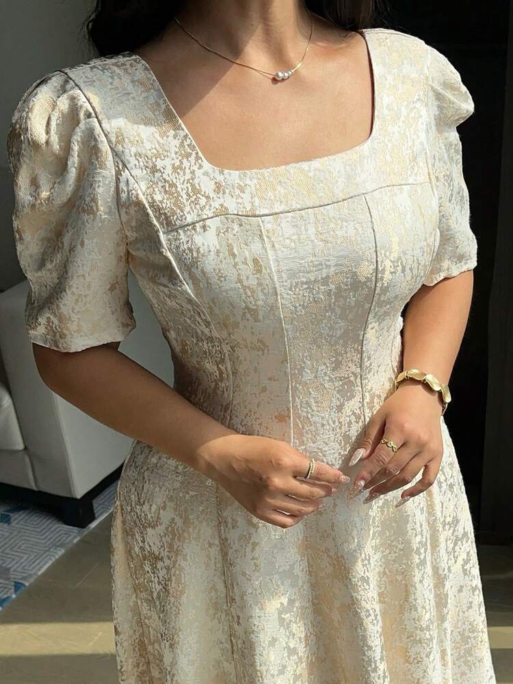 Dazy Plus Plus Size Elegant Jacquard Petal Sleeve Dress For Summer Maxi Dress Sundress