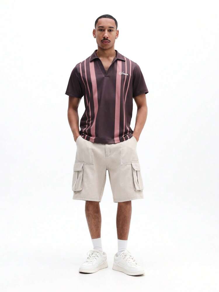 Slim Fit Striped Polo With V-Neck