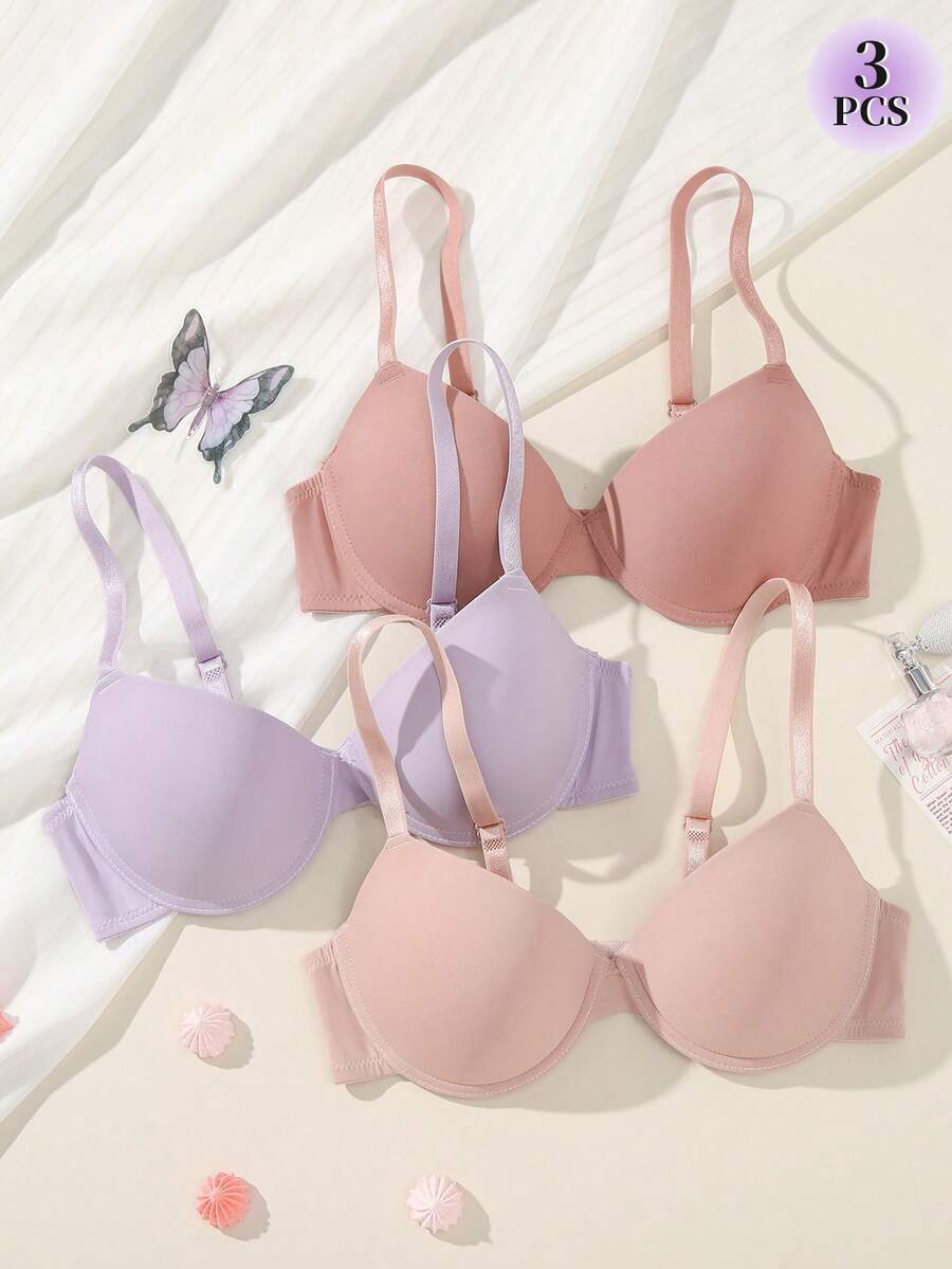3pcs/Set Women's Underwire Bras - Multicolor - View 1
