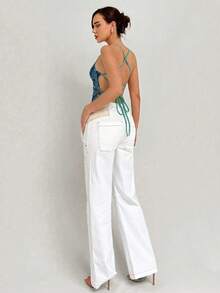 Aloruh Romantic Date Lace Backless Halter Neck Camisole For Women - Cadet Blue - View 4