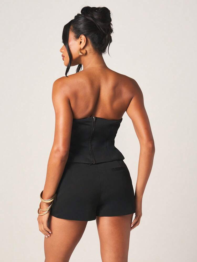 MISSGUIDED Women Strapless Bustier Corset Top With Deep Plunge Neckline And Cut Out Detail For Evening Party Clubwear