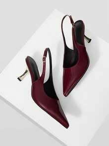 Mnmlis 女士尖头搭扣设计时尚优雅高跟鞋 - 酒紅色 - 查看 5