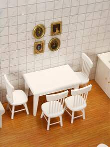 娃娃屋迷你白色餐桌椅套装，一张桌子四把椅子迷你家具模型，卧室场景展示品，复古餐桌，书桌装饰，家居装饰，手工艺品，复古家居装饰模型，节日礼物，生日礼物，圣诞节，万圣节，为生活增添色彩。 - 白色 - 查看 2