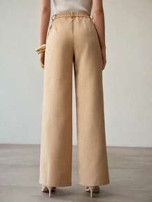 MOTF PREMIUM WOMEN'S HIGH WAIST CASUAL MINIMALIST LONG SUIT PANTS, COMMUTER STYLE - Khaki - View 3