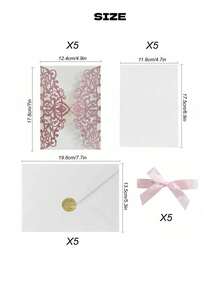 20张粉色闪光激光切割婚礼邀请函套装，含信封、回复卡和蝴蝶结丝带，适用于新娘送礼会、订婚、十五岁生日派对、甜美十六岁生日派对等活动文具。 - 金蔥粉 - 查看 8