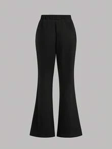 Girlism Bộ đồ thun cho bé gái tuổi teen, set 2 món phong cách thường ngày đi làm, áo tay phồng và quần ống loe dễ thương, áo và quần phối màu đen trắng. - Đen và trắng - Xem 7