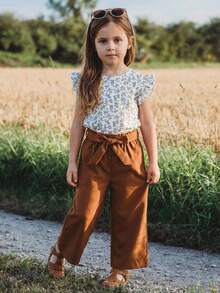 Emery Rose Kids Emery Rose Kids 两件套少女碎花休闲衬衫和裤子套装 - 彩色 - 查看 5