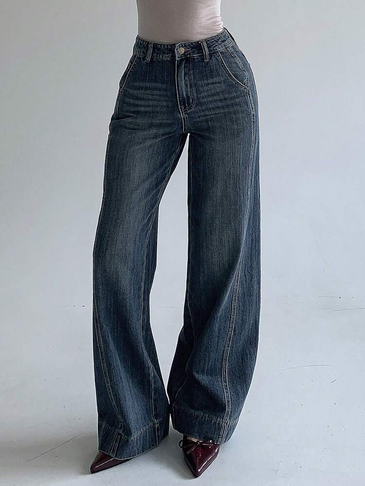 Women's Casual Washed Retro Wide-Leg Jeans Summer