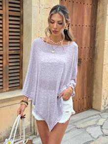 SHEIN LUNE Women's Casual Solid Color Summer Vacation Commute Daily Basic Fashion Top - Dusty Purple - View 6