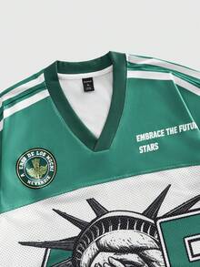 ROMWE MEN Men's Modern Symbolic Emotional Streetwear Numeric Print Short Sleeve T-Shirt - Green - View 3