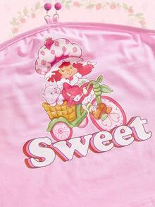 Strawberry Shortcake | ROMWE Women's Letter & Cartoon Print Fashion Halter Neck Tank Top - Pink - View 3