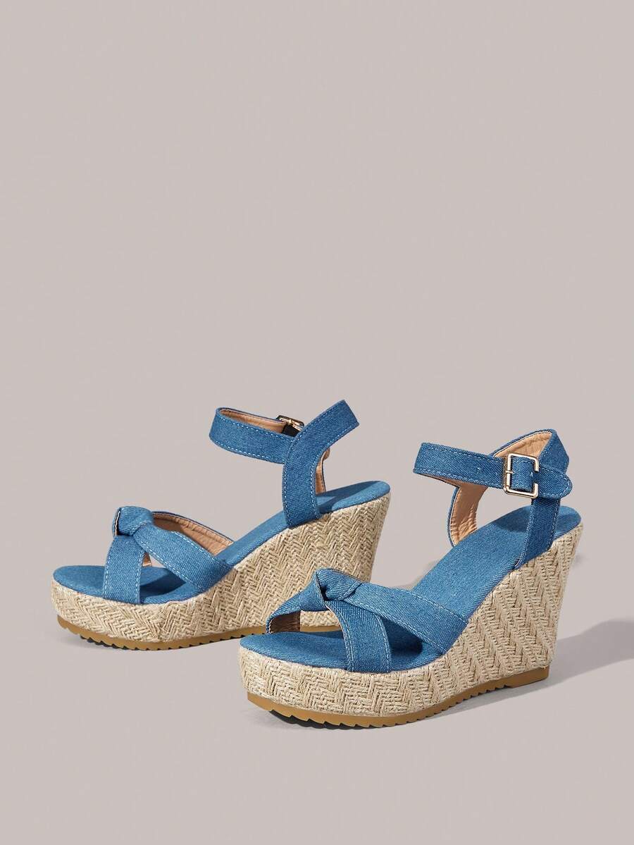 Styleloop Women's Vacation Casual Platform & Wedge Sandals Holiday Travel Essential Boho Cowgirl Outfit - Blue - View 1