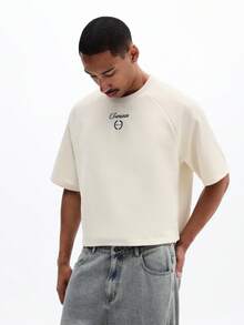SUMWON Men's Raglan Sleeve Summer Crew Neck T-Shirt With Cursive Logo Print Relaxed Fit Casual Tee - Apricot - View 1