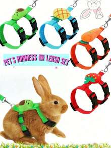 1SET/2 Packs/3 Packs Adjustable Rabbit Harness And Leash Set, Fruit Shaped Designs Like Strawberry And Carrot, Cute Vest Harness Leash For Rabbit, Ferret, Small Pets Training, Walking, Leisure - Multicolor - View 1