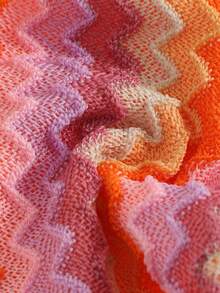 Swim Vcay Women's Orange And Pink Summer Boho Beach Holiday Outfit,Wavy Textured Knit Fabric,Spaghetti Strap Drawstring Beaded Swimwear Set,Camisole Bikini - Multicolor - View 8