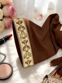 GlowEve 棕色方领编织腰带裹身优雅连衣裙，女士款 - 棕色 - 查看 4