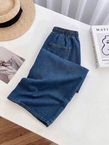 GlowEve Women's Casual Retro Printed Wide Leg Jeans - Blue - View 3