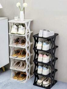 Space Saving 9-Layer Vertical Shoe Rack - Narrow Plastic Shoe Rack That Can Store 9 Pairs Of Shoes, Easy To Assemble, Ideal For Entrances, Wardrobes, Corridors, Bathrooms, And Dormitories - Sturdy , Stackable Design, Shoe Storage And Organizing Rack - Multicolor - View 4