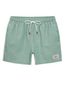 ZELFYO Men's Casual Striped Beach Shorts - Green - View 4