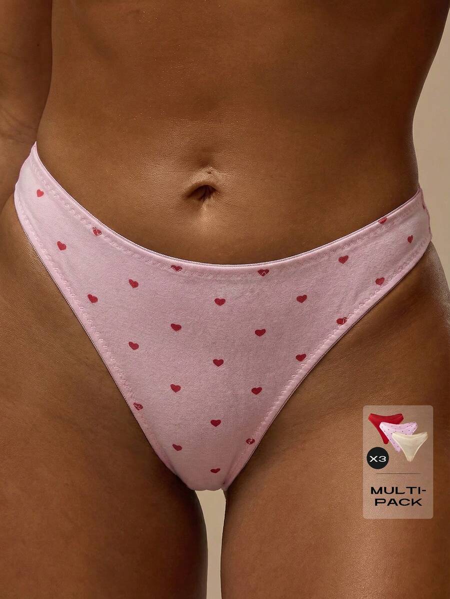 MUSERA ESSENTIALS 印花高腰丁字裤三件装 性感内衣 约会可爱晚宴必备 春夏度假 - 彩色 - 查看 1