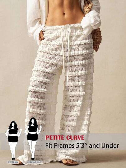 SHEIN PETITE CURVE Quần ống rộng xếp ly cạp chun dành cho nữ cỡ lớn, kiểu dáng thường ngày, đa năng, thích hợp mặc hàng ngày.