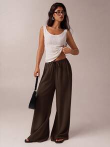 SHEIN PETITE CURVE Neue Damen Große Größen Petite Mädchen Casual Mode Einfarbig Kordelzug Taille Casual Vielseitig Weite Bein Hosen für den täglichen Gebrauch, Hoher Bund lässt Sie schlanker aussehen und Ihre Beine länger, geeignet für Petite Frauen. Hoher Bund lässt Sie schlanker aussehen und Ihre Beine länger, geeignet für Petite Frauen. Geeignet für alle Jahreszeiten und Anlässe, geeignet für Petite Mädchen und Frauen, Sommerhosen Sommer Sommerhosen Sommer Outfits Sommerurlaub Outfits Lange Sommerhosen für Frauen Frühlings-Outfit, Weite Hosen, Büro-Hosen, Braune Hosen, Elegante Hosen, Casual Hosen, Hoher Bund Schlankheits-Weite-Bein-Hosen für den Sommer, Elegante Zeremonien-Hosen für Frauen, Elegante Hosen für Partys, Elegante Hosen für Damen, Elegante Lange Hosen, Urlaubsoutfits Frauen, Urlaubsoutfits für Frauen, Sommerurlaub Outfits, Sommerurlaub Outfits, Casual Hosen für Frauen, Casual Hosen für Frauen - Braun - Übersicht 5