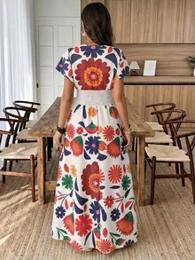 Elouméa 女士植物印花撞色主教袖修身连衣裙 - 彩色 - 查看 5