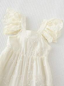 Cozy Pixies 女婴圆领荷叶边无袖收腰连体衣，百搭舒适 - 杏色 - 查看 4